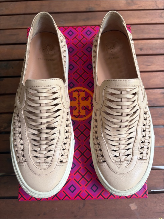 Tory Burch Shoes - Tory Burch Beige Woven Slip-On Sneakers